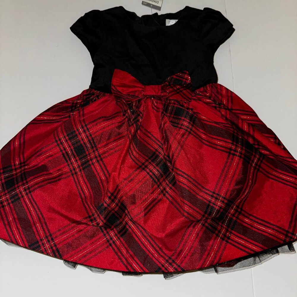 NWT Gymboree Little Girls Fancy Party Dress Sz 12-18 Mos. Red & Black Plaid